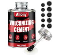 Allony Pegamento Vulcanizante, 250ML Pegamento Neumatico, Kit Pinchazos Coche, 10 Parches, Rápida Adhesión, Cemento con Pincel, Caucho Liquido para Reparación de Neumáticos Cubiertas