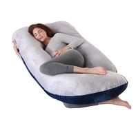 ALLOPERA, cojín de Embarazo 145 cm - Soporte para piernas, Espalda, Cuello, Hombros, Caderas, Abdomen para Mujeres Embarazadas, con Funda extraíble y Lavable de Terciopelo (Gris-Azul Oscuro)