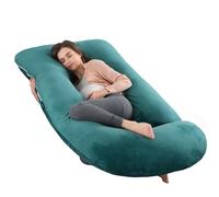 ALLOPERA, cojín de Embarazo 145 cm - Soporte para piernas, Espalda, Cuello, Hombros, Caderas, Abdomen para Mujeres Embarazadas, con Funda extraíble y Lavable de Terciopelo (Verde Oscuro)