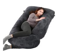 ALLOPERA, cojín de Embarazo 145 cm - Soporte para piernas, Espalda, Cuello, Hombros, Caderas, Abdomen para Mujeres Embarazadas, con Funda extraíble y Lavable de Terciopelo (Gris-Negro)