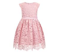 ALLOVIN Abito in Pizzo Senza Maniche a Linea A per Bambine e Toddler, Festa, Compleanno, Matrimonio e damigella con fiocco con perline | Rosa Claro | 10-11 años