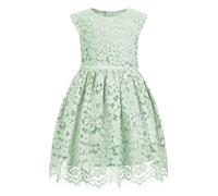 ALLOVIN Abito in Pizzo Senza Maniche a Linea A per Bambine e Toddler, Festa, Compleanno, Matrimonio e damigella con fiocco con perline | Verde Menta | 11-12 años