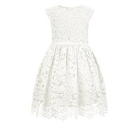 ALLOVIN Abito in Pizzo Senza Maniche a Linea A per Bambine e Toddler, Festa, Compleanno, Matrimonio e damigella con fiocco con perline | Blanco Roto | 2-3 años