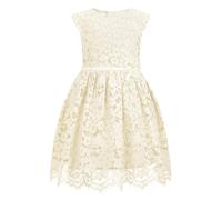 ALLOVIN Abito in Pizzo Senza Maniche a Linea A per Bambine e Toddler, Festa, Compleanno, Matrimonio e damigella con fiocco con perline | Marfil | 10-11 años