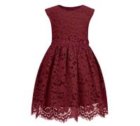 ALLOVIN Abito in Pizzo Senza Maniche a Linea A per Bambine e Toddler, Festa, Compleanno, Matrimonio e damigella con fiocco con perline | Burdeos | 6-7 años