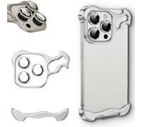 Alloy Armor for iPhone Case, Special-Shaped Metal Corner Pad Anti-Fall Case, Minimalist Protective Shock Absorption Aerospace Grade Aluminum Shells, for iphone 12 13 14 15 16 (iphone12PRO,Silver)