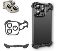 Alloy Armor for iPhone Case, Special-Shaped Metal Corner Pad Anti-Fall Case, Minimalist Protective Shock Absorption Aerospace Grade Aluminum Shells, for iphone 12 13 14 15 16 (iphone13PROMAX,Black)