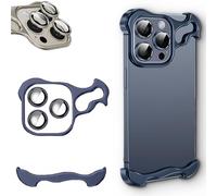 Alloy Armor for iPhone Case, Special-Shaped Metal Corner Pad Anti-Fall Case, Minimalist Protective Shock Absorption Aerospace Grade Aluminum Shells, for iphone 12 13 14 15 16 (iphone16PRO,Blue)
