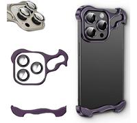 Alloy Armor for iPhone Case, Special-Shaped Metal Corner Pad Anti-Fall Case, Minimalist Protective Shock Absorption Aerospace Grade Aluminum Shells, for iphone 12 13 14 15 16 (iphone15PRO,Purple)