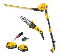 Alloyman 20V MAX Cortasetos y Motosierra Telescópica Inalámbricos 2 en 1, con 2 baterías de 4,0 Ah y Cargador, 2,4 m de Sierra y Cortasetos telescópicos para arbustos y setos