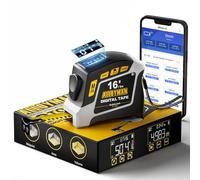 Alloyman Cinta Métrica Digital, 2 en 1 Cinta de 5M con 50 Memorias, 6 Unidades, 4 Modos de Medición, Bloqueo Automático, Gancho Magnético Ajustable, Impermeable, Antigolpes y Sincronización con App