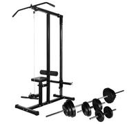 Allround - Estación de fuerza con mancuernas y mancuernas, curler de pierna ajustable en 3 posiciones, barra de seguridad, barras cromadas, discos de 30 kg (6 x 1,25 kg, 4 x 2,5 y 2 x 5 kg)