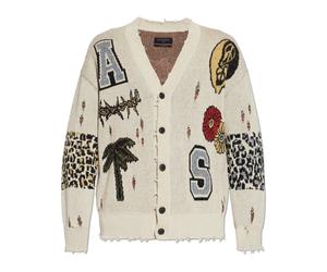 AllSaints- Cárdigan Oversize con Jacquard Foxx- Knitwear- Hombre- Beige- M- Cárdigan Oversize con Jacquard Foxx
