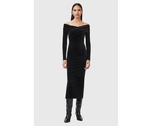 AllSaints Delta Velvet Dress Black Talla: 10 | Vestidos Midi Outlet | Mujer | Negro