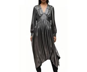 AllSaints Estelle Metallic Dre Gunmetal Grey Talla: 34 | Vestidos Midi Outlet | Mujer | Gris