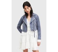 AllSaints Suede Dalby Crop Bik Pale Denim Blue Talla: 10 | Chaquetas de Cuero Outlet | Mujer | Azul