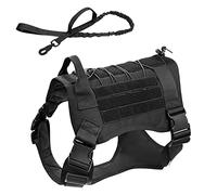 ALLSOPETS Arnés Táctico para Perros y Correa para Perros 2 Juegos Arnés para Perros Medio Grande Arnés de Chaleco para Perros con Correa para Perros para Aventura al Aire Libre Negro L