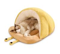 ALLSOPETS Cama Cueva para Gatos Linda Tienda Acogedora para Gatos y Perros Pequeños Cama Igloo para Perros Cálida con Cojín Desmontable y Lavable Nido Suave para Mascota (Amarillo, L)