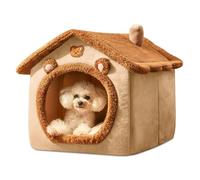 ALLSOPETS Casa para Perros Interior Cueva de Gato Plegable Cama para Perro Cálida y Acogedora con Cojín Extraíble Casa de Mascotas para Gato Cachorro Conejo (Marrón, L)