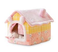 ALLSOPETS Casa para Perros Interior Cueva de Gato Plegable Cama para Perro Cálida y Acogedora con Cojín Extraíble Casa de Mascotas para Gato Cachorro Conejo (Rosa, L)