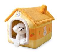 ALLSOPETS Casa para Perros Interior Cueva de Gato Plegable Cama para Perro Cálida y Acogedora con Cojín Extraíble Casa de Mascotas para Gato Cachorro Conejo (Amarillo, L)