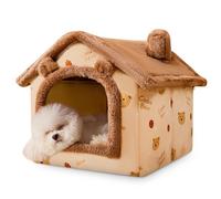 ALLSOPETS Casa para Perros Interior Cueva de Gato Plegable Cama para Perro Cálida y Acogedora con Cojín Extraíble Casa de Mascotas para Gato Cachorro Conejo (Caqui, M)