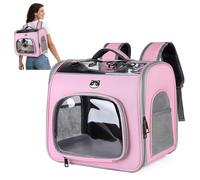 ALLSOPETS Mochila Gato y Perro Plegable con Ventana de Malla Transpirable y Gancho de Seguridad, Mochila Portátil para Mascotas Ideal para Viajes, Paseos y Excursiones (Rosa Flor)