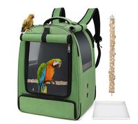 ALLSOPETS Mochila para Pájaros para Loros y Mascotas Pequeñas - Bolsa Transpirable con Percha Ajustable y Bandeja Extraíble, Ideal para Viajes y Actividades al Aire Libre (Verde Bosque)