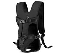 ALLSOPETS Mochila para Perros Frontal Ajustable, Mochila Transportadora para Perros Pequeños y Medianos, Portátil para Ciclismo, Senderismo y Viajes (Negro Carbón, L)