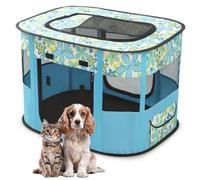 ALLSOPETS Parque para Perros Gatos Jaula Plegable para Cachorro Perro Gato Duradero Recinto para Mascotas con Bolso de Mano Portátil Ideal para Interior y Exterior (Flores Azules, L)