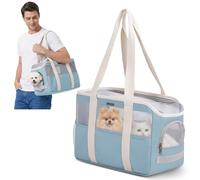 ALLSOPETS Transportín Suave para Perros y Gatos Pequeños, Bolso Plegable y Transpirable con Correa de Seguridad, Bolso de Viaje para Visitas al Veterinario Compras y Salidas (Azul Cielo)