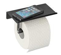 Allstar Portarrollos Walli negro mate - con repisa, Acero, 18 x 9.5 x 7.5 cm, Negro