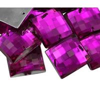 Allstarco 16mm Pink Fuchsia CH21 Square Flat Back Sew On Beads for Crafts Plastic Acrylic Rhinestones with Holes For Sewing, Clothing Embelishments, Costume Cosplays 40 Pieces