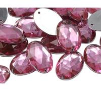 Allstarco 18x13mm Pink - Lt. CH13 Flat Back Sew On Oval Beads Acrylic Rhinestones Sewing Plastic Gems with Holes For Jewelry, Clothes, Garment Embelishments, Shoes, Cosplays, Crafts 50 Pieces
