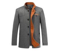 Allthemen Abrigo de lana para hombre corte entallado cuello alto chaqueta de invierno longitud media para negocios y ocio Gris L