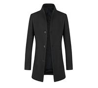Allthemen Abrigo Hombre de Lana Invierno Trench Coat Caliente Chaqueta Parka a Prueba de Viento Cuello Alto Negro L