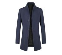 Allthemen Abrigo Hombre Grueso Invierno Largo Trench Coat de Lana Caliente Chaqueta Slim Fit Parka Cuello Alto Azul marino-grueso M