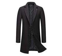 Allthemen Abrigo Hombre Invierno Mi-Long Trench Coat de Lana Caliente Chaqueta Slim Parka Color Sólido Abrigo a prueba de viento XS Negro