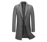 Allthemen Abrigo Hombre Invierno Mi-Long Trench Coat de Lana Caliente Chaqueta Slim Parka Color Sólido Abrigo a prueba de viento XS Gris