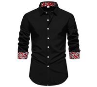 Allthemen Camisa Manga Larga Hombre Slim Fit Shirts de Vestir Formal Negocios Solapa con Botónes Elegante Boda Negro XXL