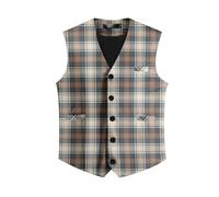Allthemen Chaleco Formal De Hombre Corte Ajustado Sin Mangas Con Bolsillos Estampado De Cuadros