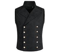 Allthemen Chaleco para hombre con cuello alto, doble botonadura, corte ajustado, chaleco de traje para fiestas de negocios #54 Negro L