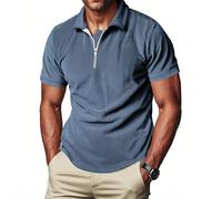 Allthemen Polo Manga Corta con Cremallera Hombre Camisa Golf Casual Negocio Shirt de Terciopelo Color Sólido Azul XXL