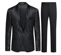 Allthemen Traje de Esmoquin Jacquard Ajustado de 2 Piezas para Hombre para graduación de Fiesta de Boda Negro L