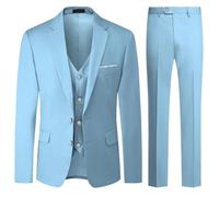 Allthemen Traje de Hombre de 3 Piezas de Ajuste Delgado con un Solo Pecho de Dos Botones Traje de Esmoquin de Boda Chaqueta Chaleco Pantalones Cielo Azul S