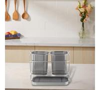 Allthingstore Soporte para utensilios de cocina de acero inoxidable de gran capacidad, organizador de cubiertos para mostradores limpios y ordenados (gris)