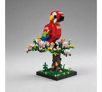 alltogetho Kit de micro bloques de construcción Ara escarlata sobre árbol con flores rosas - 900 piezas, modelo de loro y juguete de ara para niños de 8 años en adelante, pasatiempo de relajación para