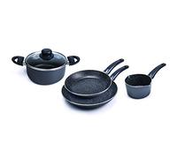 Alluflon Tradizione Italia Batería de 5 piezas: sartenes 24 - 28 cm, Cacerola con Tapa de Vidrio 20 cm, Cazo 1 Mango 14 cm, Aluminio