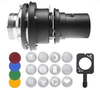 Alluneitter Proyector para montaje Bowens, Snoot estroboscópico cónico con kit de lente óptica incluye varios gobos utilizados para modelado de artistas de video, forma, estudio, fotografía,
