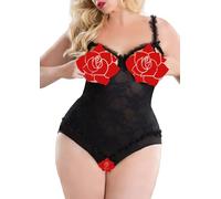 ALLureLove Plus Size Lingerie for Women Sexy One-Piece Teddy Valentine's Day Lingerie Bodysuit (Black,3XL)
